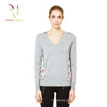 New Design Damen V-Ausschnitt Druck Kaschmirpullover Weiblich